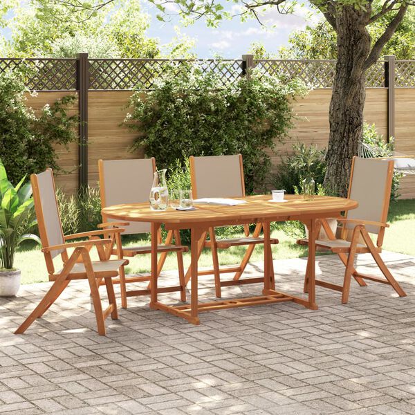 vidaXL Set Pranzo da Giardino 5pz Legno Massello di Acacia e Textilene