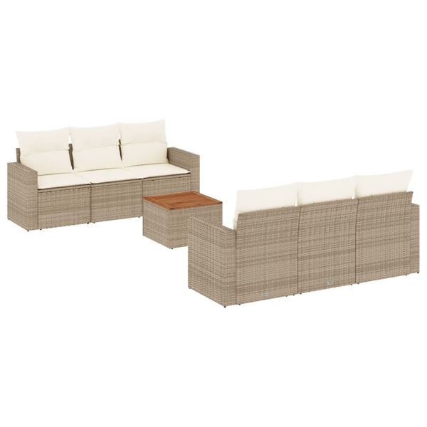 vidaXL Set Divani da Giardino 7 pz con Cuscini Beige in Polyrattan
