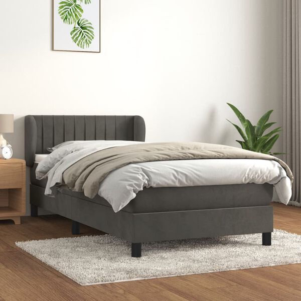 vidaXL Giroletto a Molle con Materasso Grigio Scuro 90x190 cm Velluto