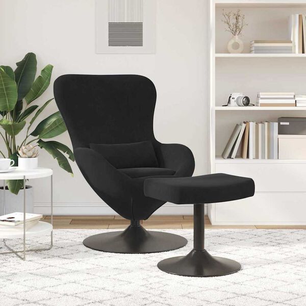 vidaXL Sedia Egg con Pouf Nero 63 x 73 x 90 cm Velluto
