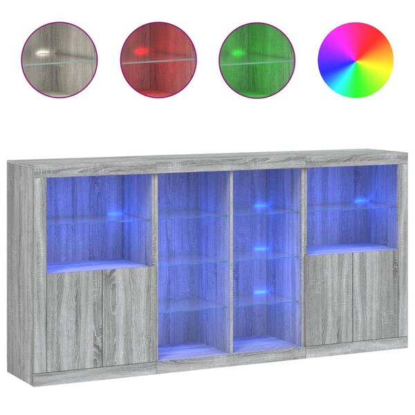 vidaXL Credenza con Luci LED Grigio Sonoma 202x37x100 cm