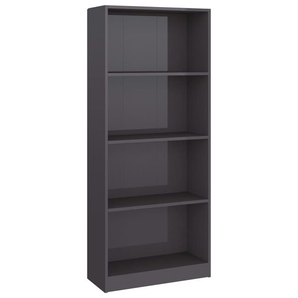 vidaXL Libreria 4 Ripiani Grigio Lucido 60x24x142 cm Legno Multistrato
