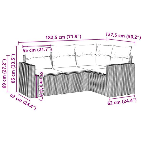 vidaXL Set Divano da Giardino 4 pz con Cuscini Marrone in Polyrattan