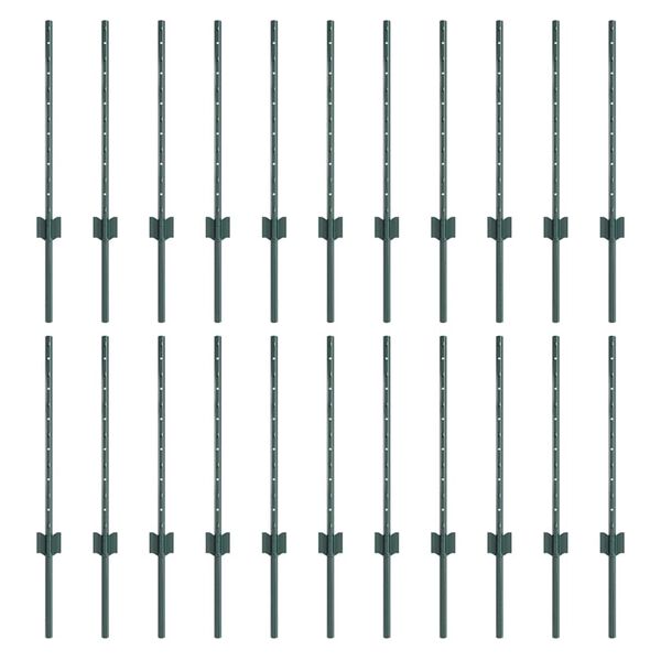 vidaXL Pali per Recinzione 22 pcs Verde 100 cm Acciaio