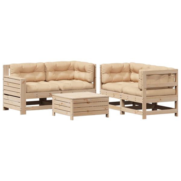 vidaXL Set Divani Giardino 6 pz con Cuscini in Legno Massello di Pino