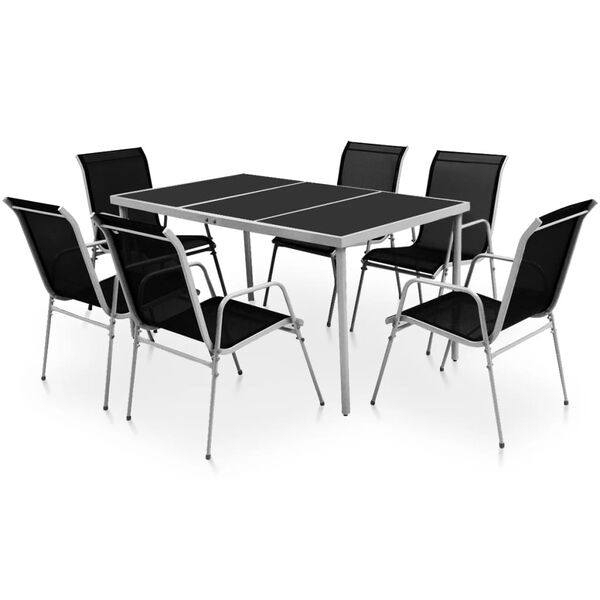 vidaXL Set da Pranzo da Giardino 7 pz in Acciaio Nero