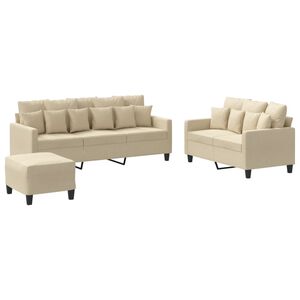 vidaXL Set di Divani 3 pz con Cuscini Crema in Tessuto