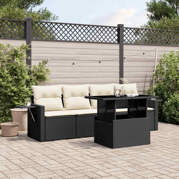 vidaXL Set Divani da Giardino 5 pz con Cuscini in Polyrattan Nero