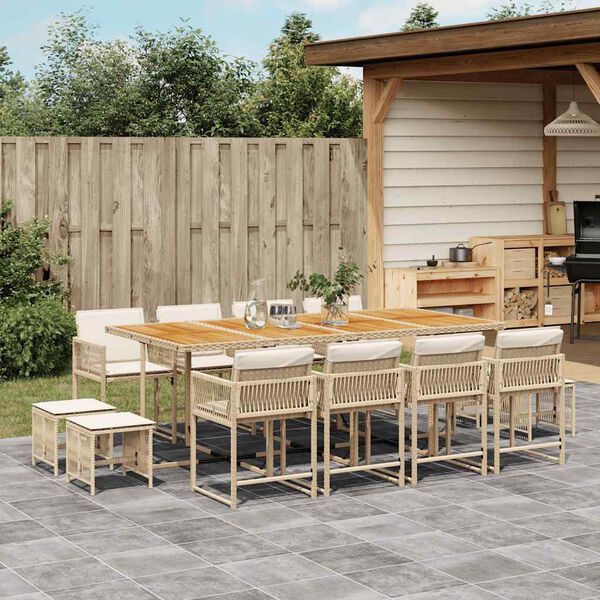 vidaXL Set da Pranzo da Giardino 13 pz con Cuscini Beige in Polyrattan