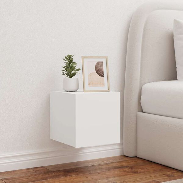 vidaXL Mobili TV a Parete con Luci LED 2pz Bianchi 30,5x35x30 cm