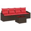 vidaXL Set di divani 5 pz 3-Numero di posti Marrone e Rosso polyrattan