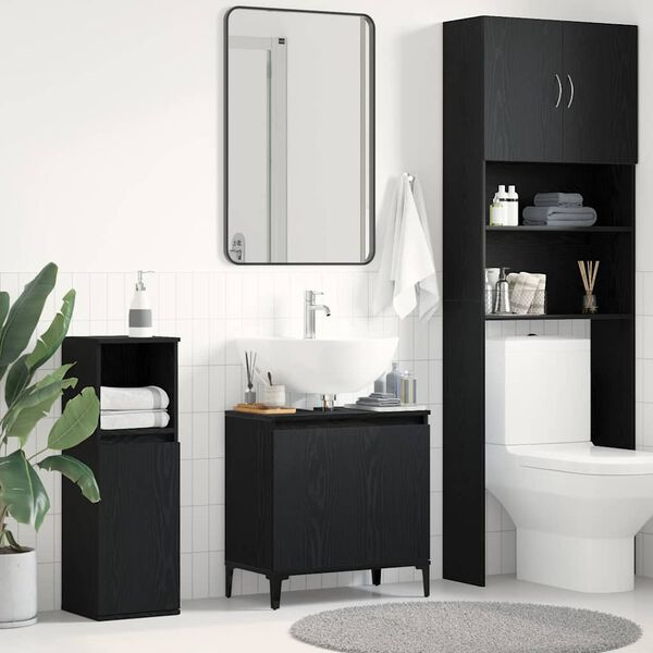 vidaXL Armadio per Lavabo da Bagno Rovere Nero 58 x 33 x 60 cm