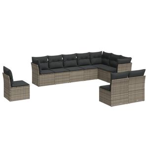 vidaXL Set Divano da Giardino 10 pz con Cuscini Grigio in Polyrattan