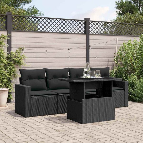 vidaXL Set Divani da Giardino 5 pz con Cuscini in Polyrattan Nero