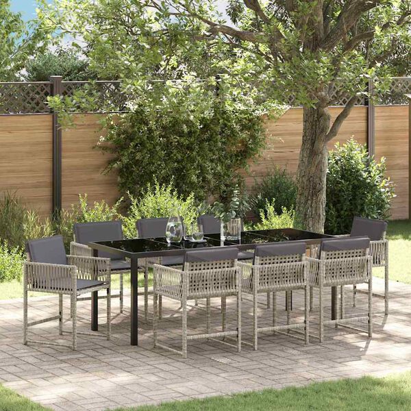 vidaXL Set da Pranzo per Giardino 9 pcs Grigio chiaro polyrattan