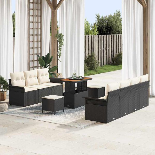 vidaXL Set Divano da Giardino con cuscino 10 pcs Nero polyrattan