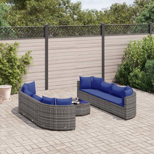 vidaXL Set Divano da Giardino 9 pz con Cuscini Grigio in Polyrattan