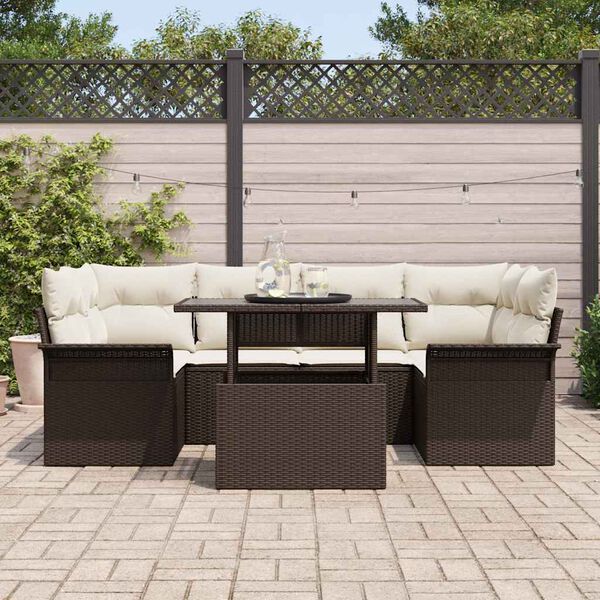 vidaXL Set Divano da Giardino con cuscino 7 pcs Marrone polyrattan