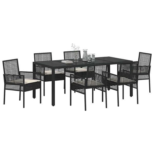 vidaXL Set da Pranzo per Giardino 7 pcs Nero polyrattan