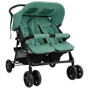 vidaXL Passeggino Gemellare Verde in Acciaio