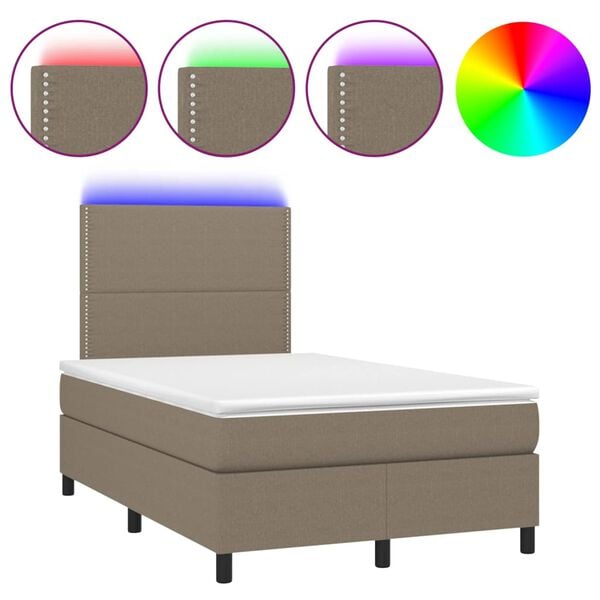 vidaXL Letto a Molle con Materasso e LED Tortora 120x190 cm in Tessuto