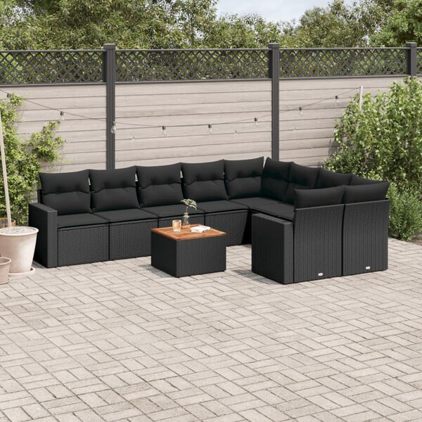 vidaXL Set Divani da Giardino 10pz con Cuscini in Polyrattan Nero