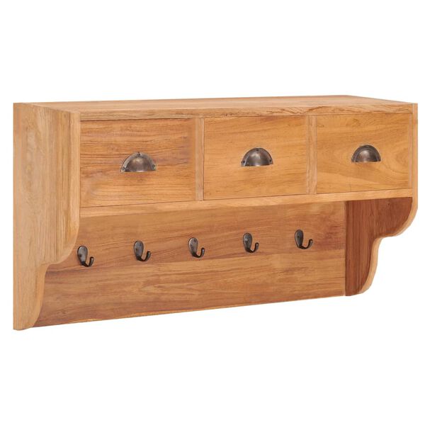 vidaXL Appendiabiti a Muro 80x25x45 cm Legno Massello di Teak