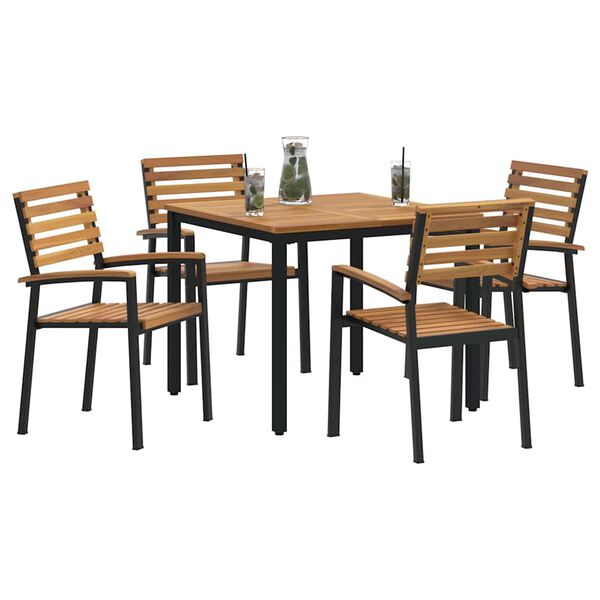 vidaXL Set da Pranzo per Giardino 5 pcs Nero Legno di Acacia Massello