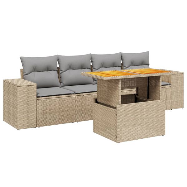 vidaXL Set Divano da Giardino 5 pz con Cuscini Beige in Polyrattan
