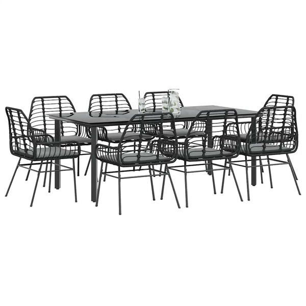 vidaXL Set da Pranzo da Giardino 9 pz con Cuscini Polyrattan Vetro