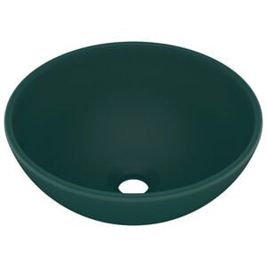 vidaXL Lavandino Lusso Rotondo Verde Scuro Opaco 32,5x14 cm Ceramica