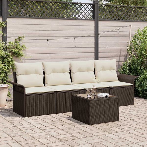 vidaXL Set Divano da Giardino 5 pcs Marrone e Crema polyrattan