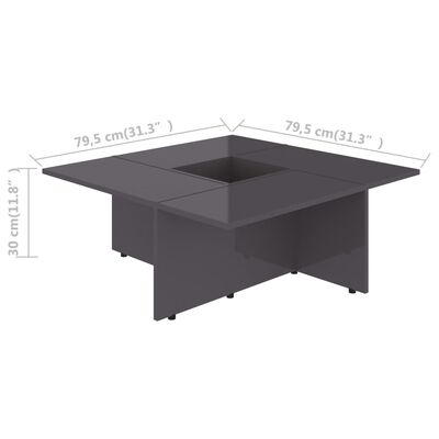vidaXL Tavolino Salotto Grigio Lucido 79,5x79,5x30cm Legno Multistrato