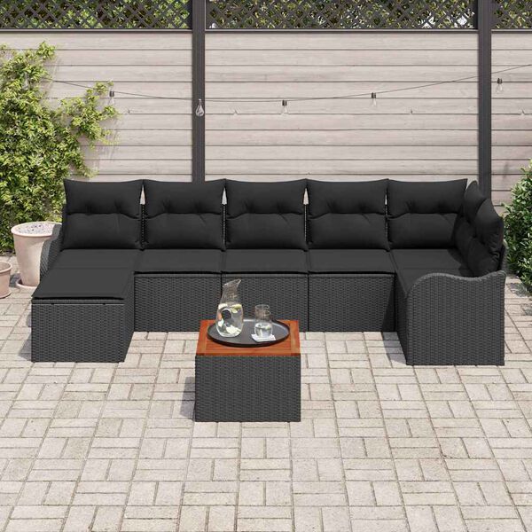 vidaXL Set Divano da Giardino 8 pcs Nero Poly Rattan