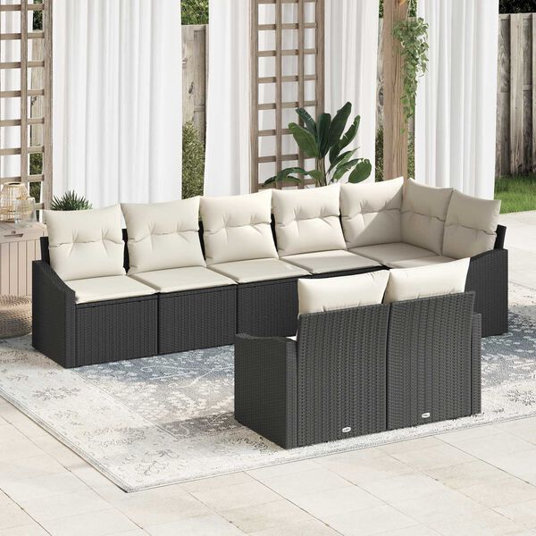 vidaXL Set Divano da Giardino 8 pcs Nero e Bianco polyrattan