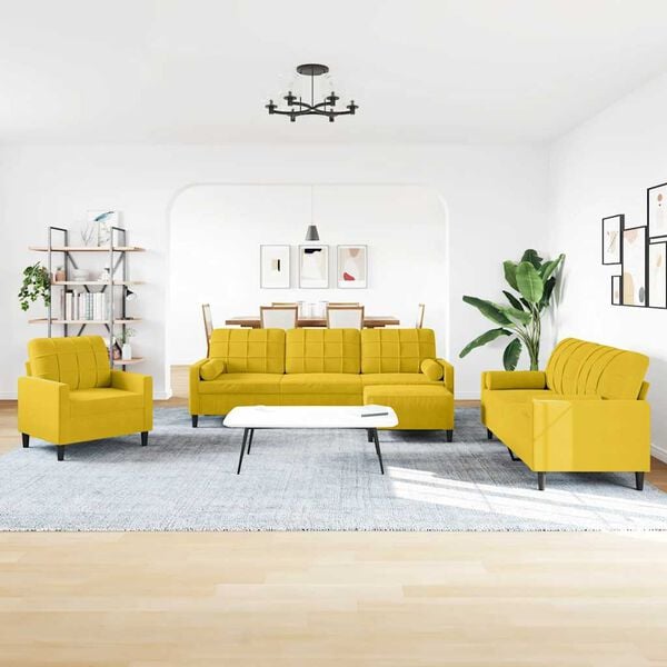 vidaXL Set di Divani 4 pz con Cuscini e Rinforzi Giallo in Velluto