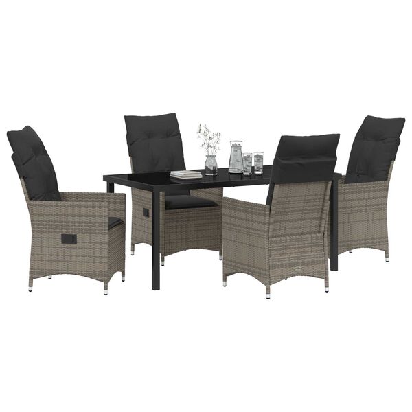 vidaXL Set da Pranzo per Giardino con cuscino 5 pcs Grigio Poly Rattan