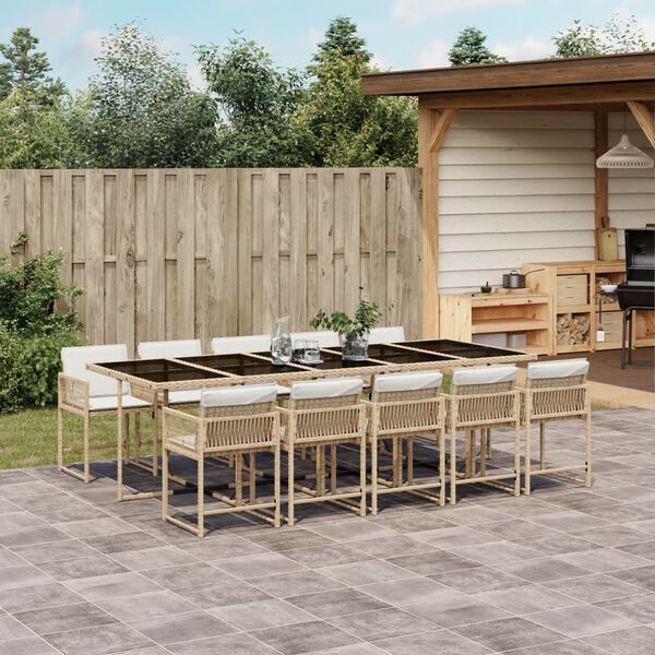 vidaXL Set da Pranzo da Giardino 11 pz con Cuscini Beige in Polyrattan