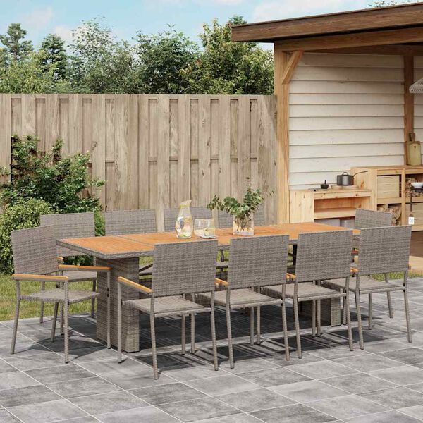 vidaXL Set da Pranzo per Giardino 11 pcs Grigio polyrattan
