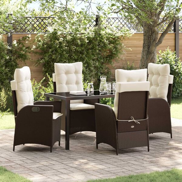 vidaXL Set da Pranzo per Giardino con cuscino 5 pcs Marrone polyrattan
