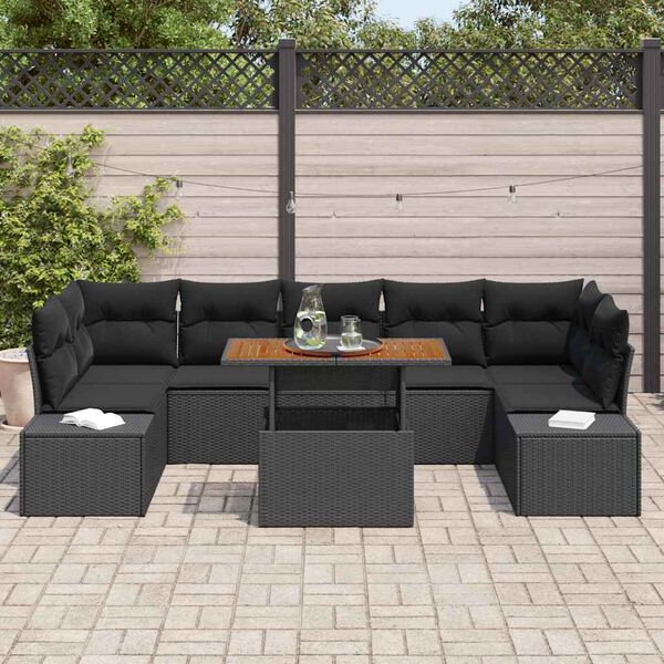 vidaXL Set da Pranzo per Giardino con cuscino 8 pcs Nero e Marrone