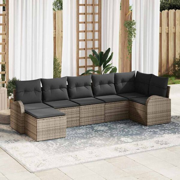vidaXL Set Divano da Giardino con cuscino 7 pcs Grigio Poly Rattan