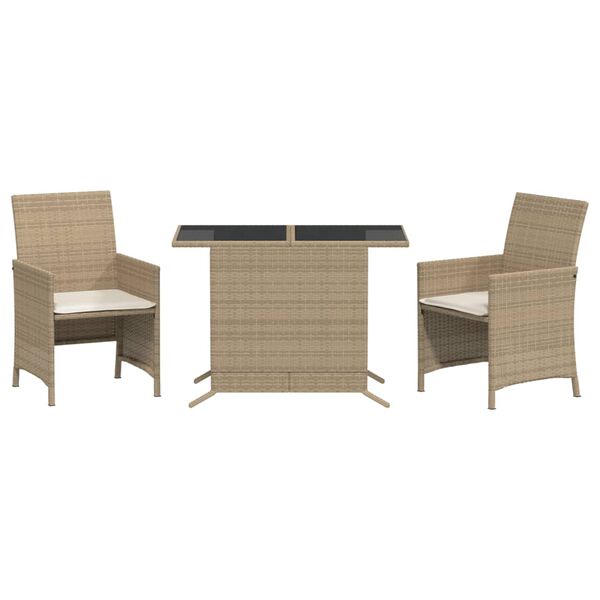 vidaXL Set da Bistrò 3 pz con Cuscini Beige in Polyrattan