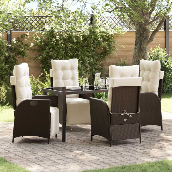 vidaXL Set da Pranzo per Giardino con cuscino 5 pcs Marrone polyrattan