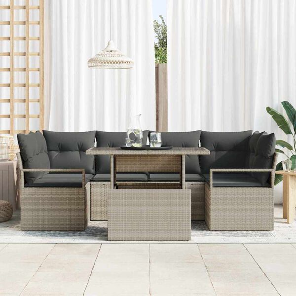vidaXL Set Divano da Giardino 7 pcs Grigio chiaro Poly Rattan