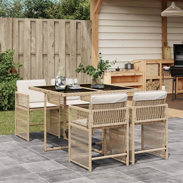 vidaXL Set da Pranzo da Giardino 5 pz con Cuscini Beige in Polyrattan