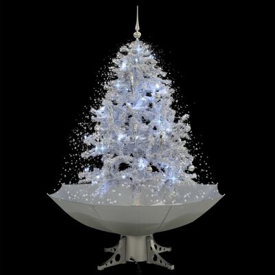 vidaXL Albero di Natale con Neve e Base a Ombrellone Bianco 140 cm