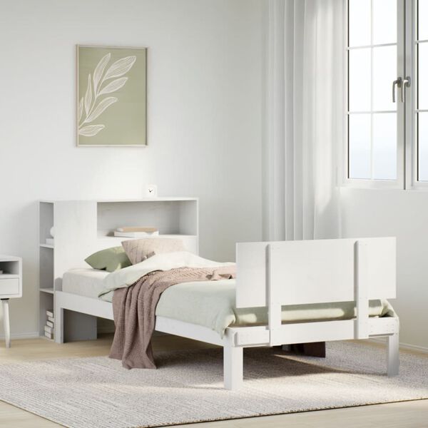 vidaXL Letto Libreria senza Materasso Bianco 90x190 cm Massello Pino