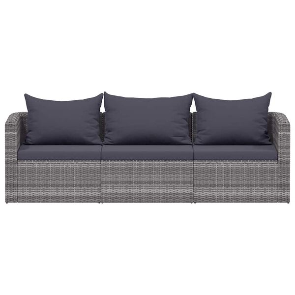 vidaXL Set Divani da Giardino 3 pz con Cuscini Grigio in Polyrattan