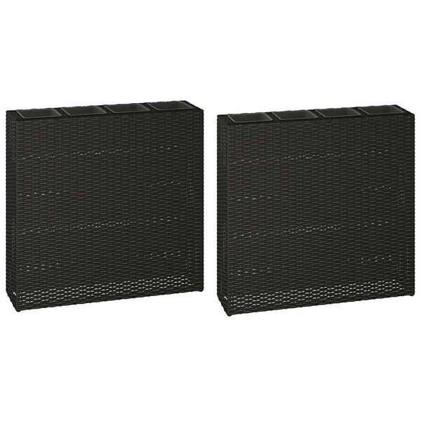 vidaXL Letti Rialzati da Giardino con 4 Vasi 2 pz in Polyrattan Nero